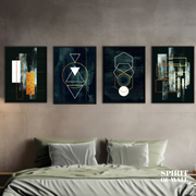 Geometric Dark Shapes | 4 Panel | Modern Art Wall Art