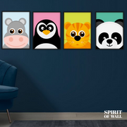 Animal Cartoon | 4 Panel | Kids Wall Art