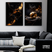 Golden Abstract 2 Panel Portrait | Digital Painting Wall Art