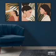 Abstract Girl (3 Panels) Boho Style Posters | Abstract Wall Art