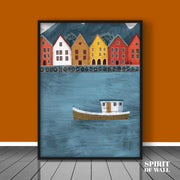 Bergen Norway Digital Print Portrait | Illustrated Wall Art