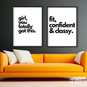 Fit, Confident and Classy (2 Panel) | Quotes Wall Art