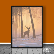 Reindeer in Foggy Forest Portrait | Animal Wall Art