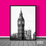 Black and White Clock Tower Portrait | Vintage Wall Art