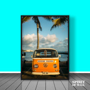 Volkswagen under Palm Trees Portrait | Travel Wall Art