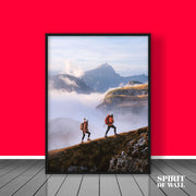 Hikers on Mountain Portrait | Travel Wall Art