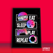 Eat Sleep Play Repeat Aesthetic Poster | Aesthetic Wall Art