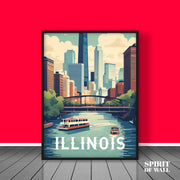 Illinois illustrated Portrait | Travel Wall Art