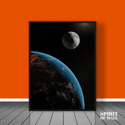 Outer Space Moon and Earth Portrait | Space Wall Art